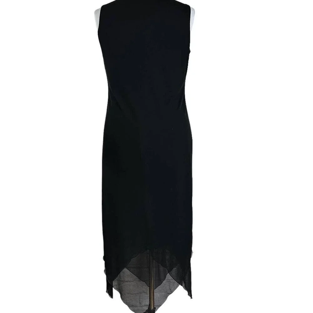 I.N. Studio 12 Black Lined‎ Handkerchief Hem Midi Maxi Dress Goth Minimalist NWT
